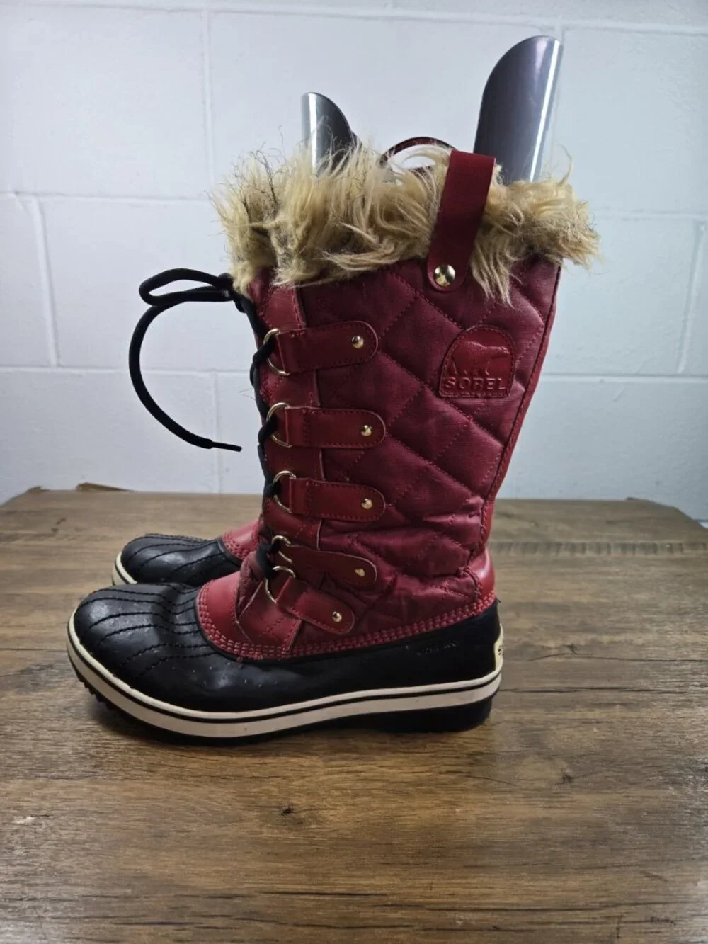 Sorel Joan of Arctic Red Quilted Faux Fur Waterproof Insulated Winter Snow Boots